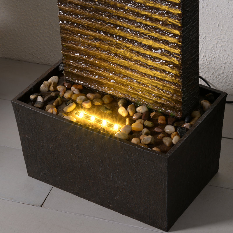 Ridged Texture Outdoor Water Fountain with LED Glow and Built-In Pump, Gray