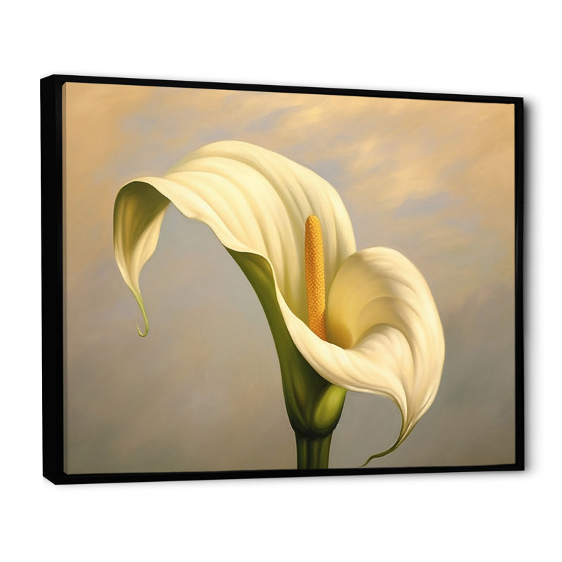 Impressions de lys blanc et vert, Cadre flottant noir, H 30 po x l 40 po x P 1,5 po
