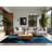 Soft Plush Menahan Exoplanet Illustration Modern & Contemporary Striped Area Rug in Blue – Navy Binding-2020420629