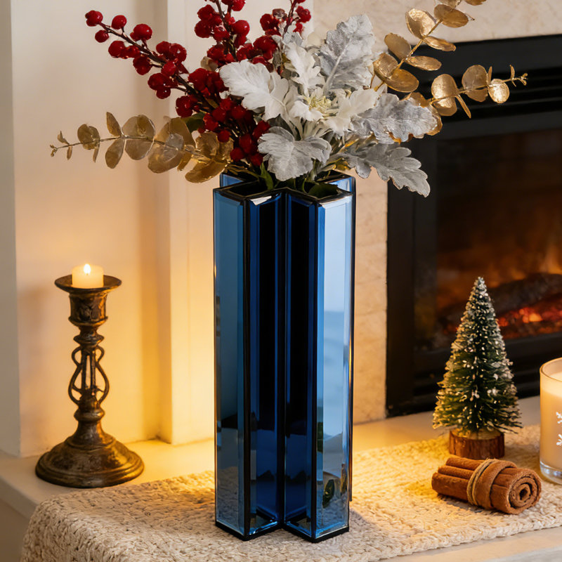 Irmfried X-Shaped Handmade Blue Glass Table Vase, Blue