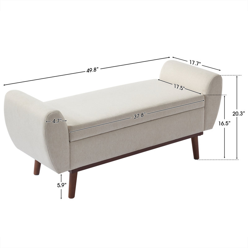 Upholstered Storage Bench with Solid Wood Leg, Beige