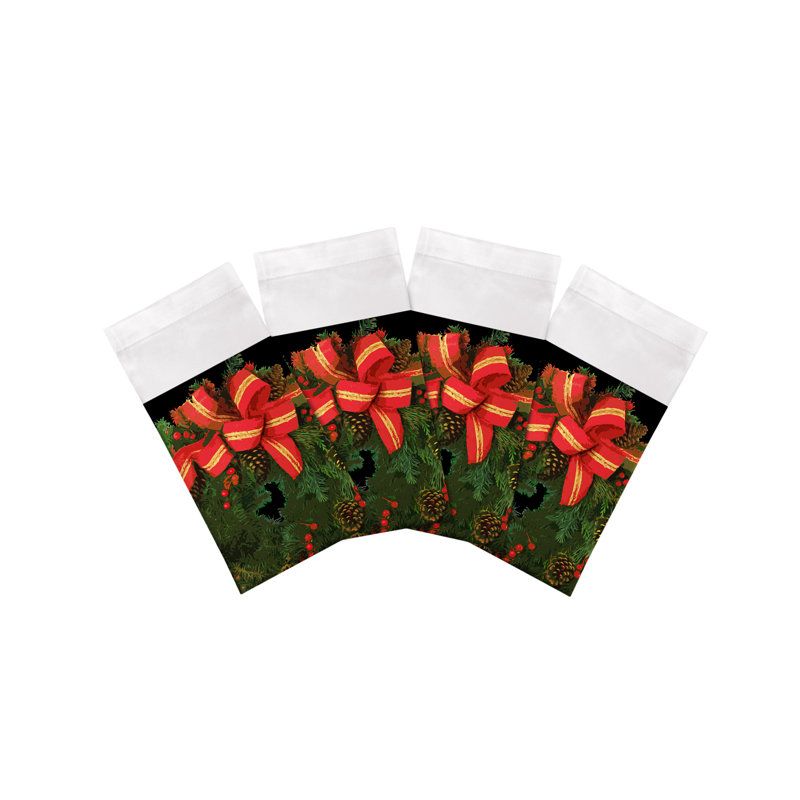 Christmas Wreath Cotton Sateen Dinner Napkins, Black
