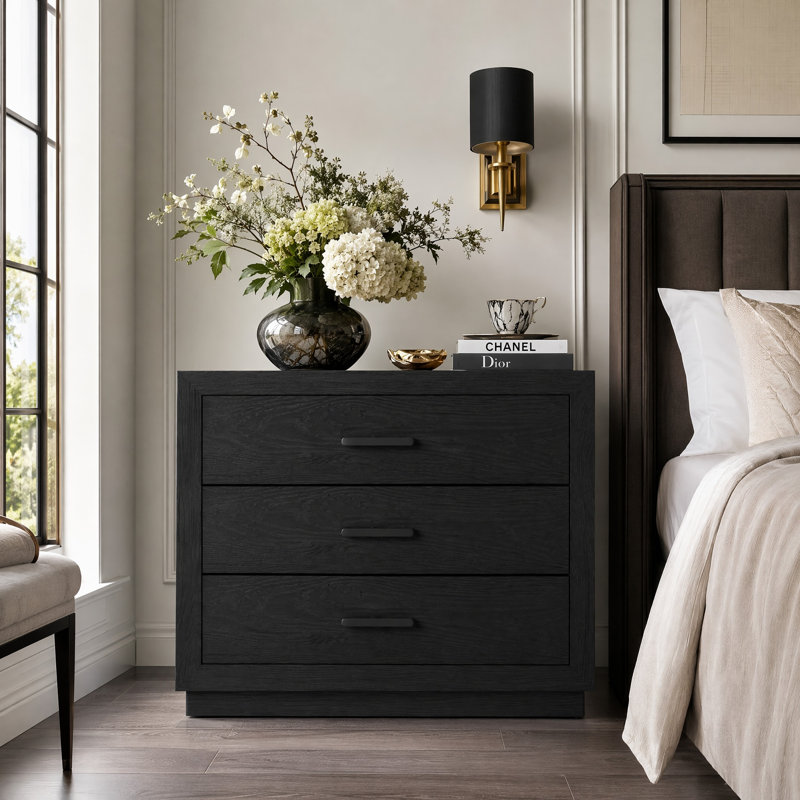 Très grande table de chevet avec 3 tiroirs, Black, 1