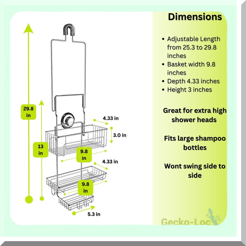 Extend-A-Shelf: Adjustable Over-Shower Caddy with Deep Storage & Stainless Steel Hooks