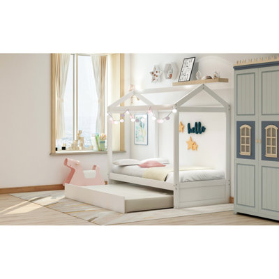 House Bed With Trundle, Can Be Decorated,White(Old SKU:SM000103AAK)
