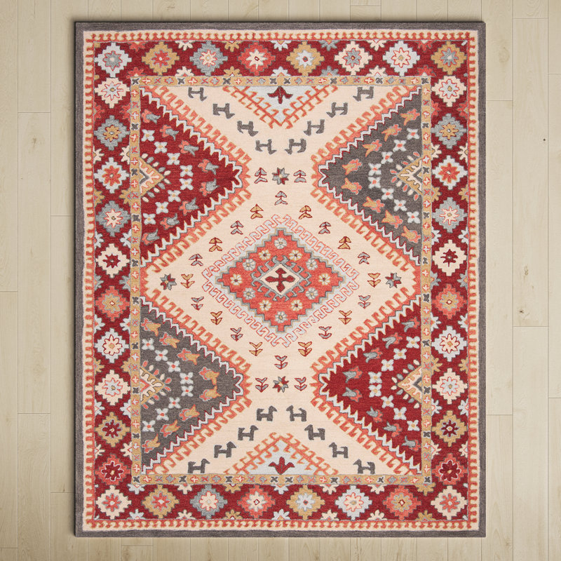 Chadbourn Southwestern Handmade Tufted Cotton/Wool Red/Ivory Area Rug, Rectangle 6' x 9'