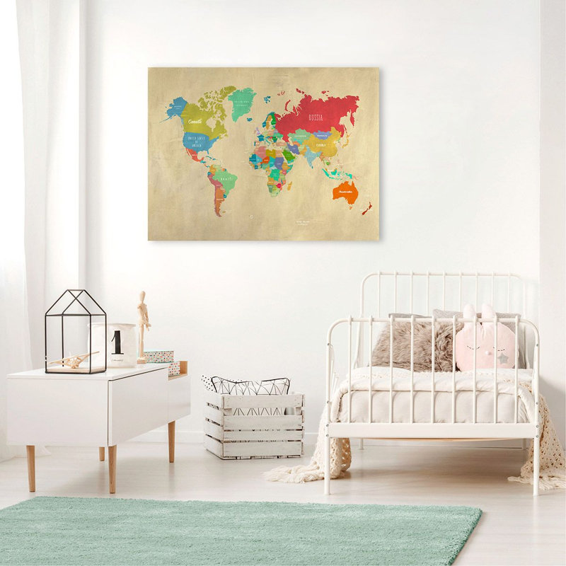 Modern Map Of The World by Joannoo - Wrapped Canvas Art Prints, 60cm H x 80cm W x 4cm D