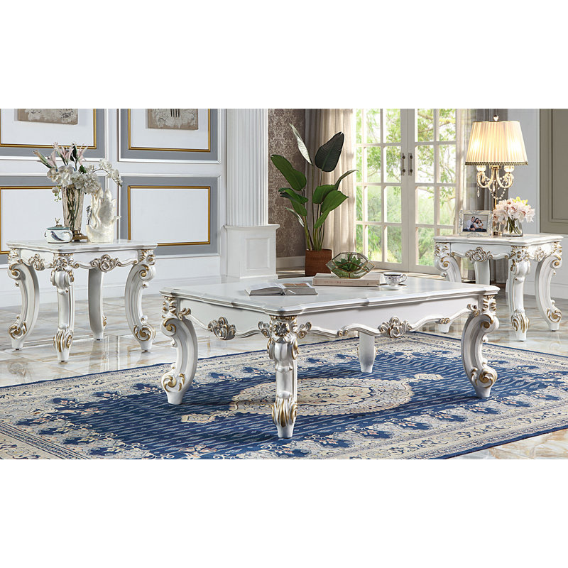 Table basse perle antique avec pieds à volutes complexes - Améliore l'espace de travail