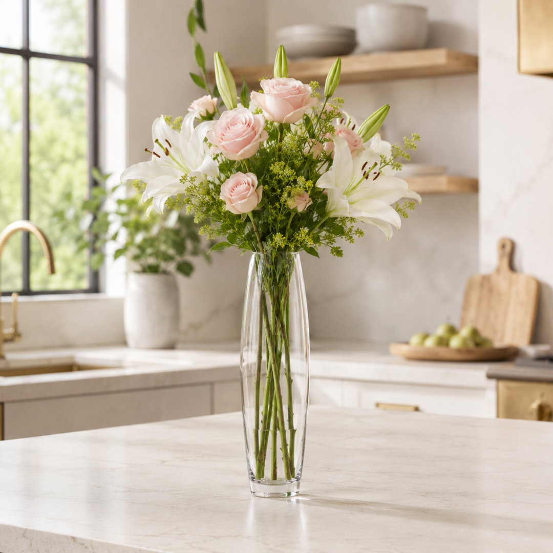 Tall Glass Flower Vase - Decorative Bouquet Display Centrepiece