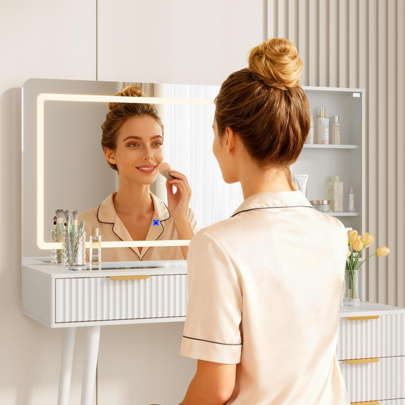 Dressing Table with Mirror, White