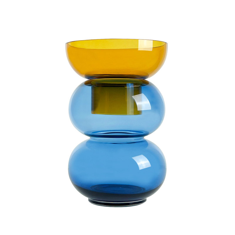 Handmade Glass Table Vase, 12" H x 8.07" W x 8.07" D, Yellow/Blue
