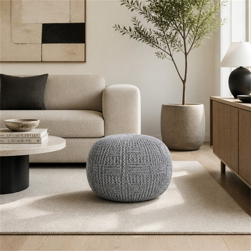 Yuny Knitted Cotton 20 X 20 Round Pouf