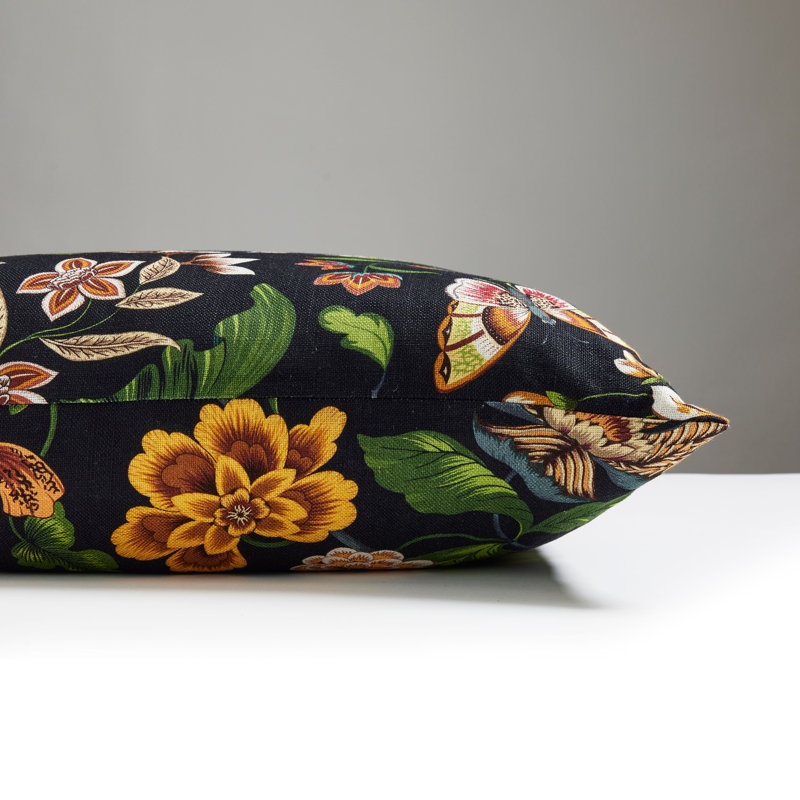 Woodland Estate Floral Linen Reversible Throw Pillow, Black Ruby