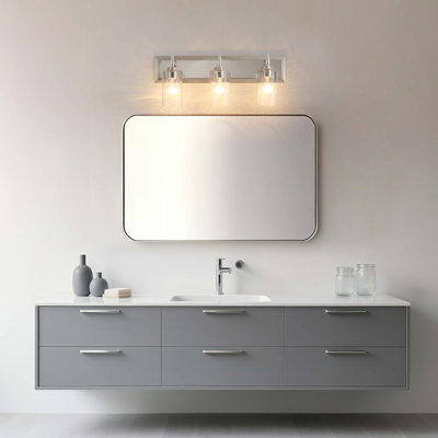 Meuble-lavabo 3 lumières Yep par Brilia en nickel poli avec verre d'eau martelé