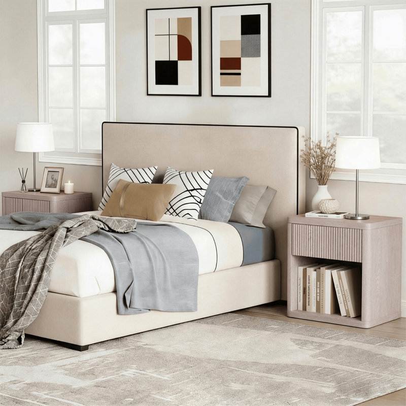 22.7'' W Fluted Nightstand with Drawer and Storag, Set Of 1
