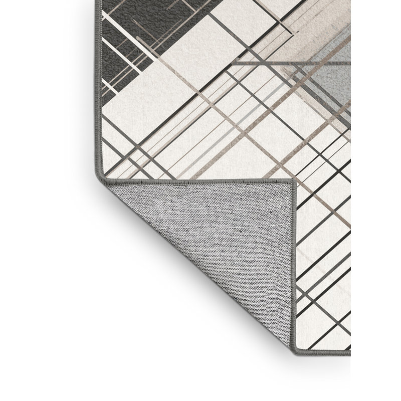 Tapis gris à motif géométrique moderne lavable à la machine Bemott, 6 x 9