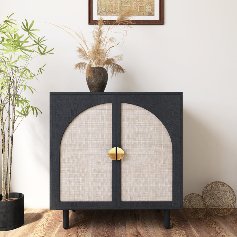 31,57 po H Armoire de rangement en bois à 2 portes avec tablette réglable, Noir