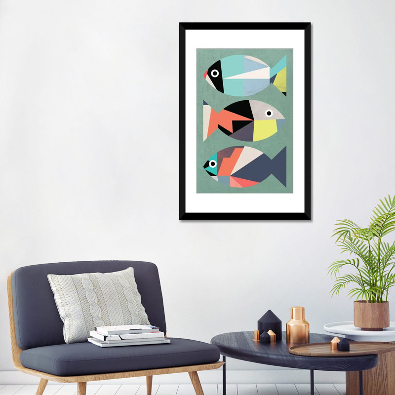 " Little Fish " by Susana Paz, Black Framed Fine Art Paper, 32" H x 24" W x 1" D, White