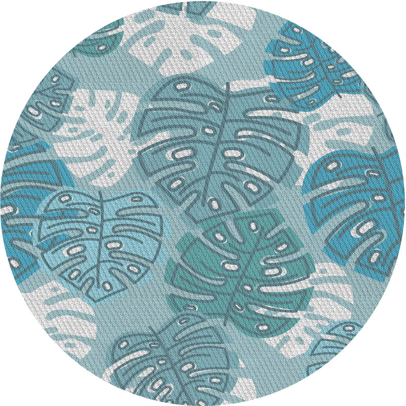 Tapis bleu/blanc à motifs, Rond 3 pi