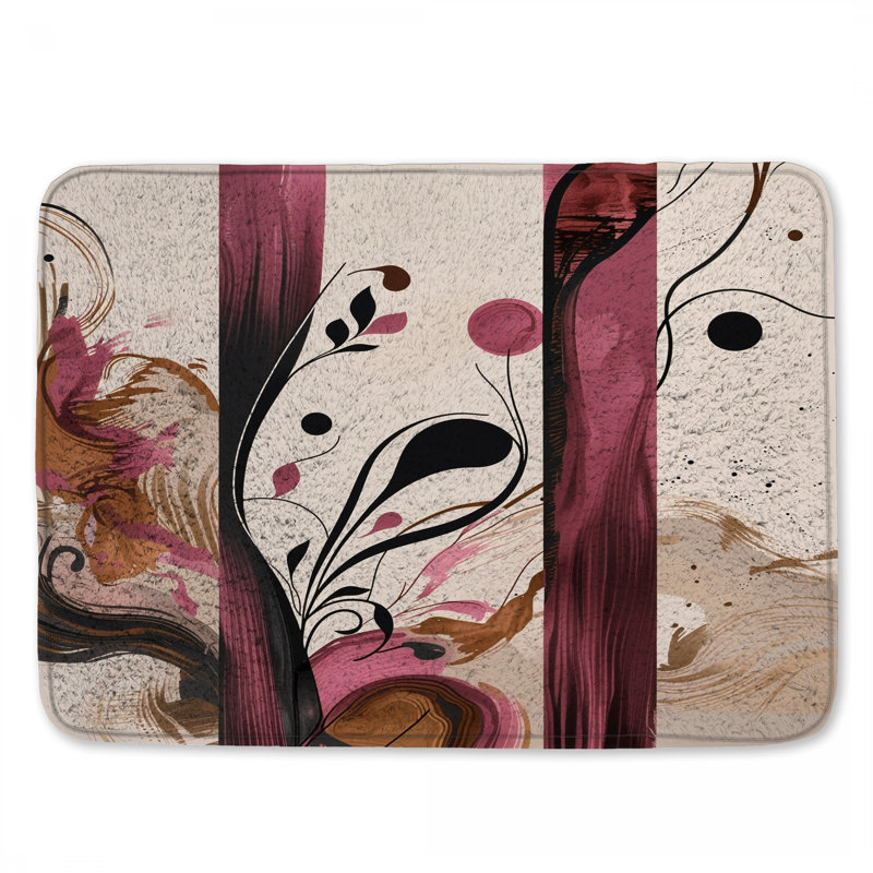Tapis de bain abstrait à rayures florales, 24in W x 17in L