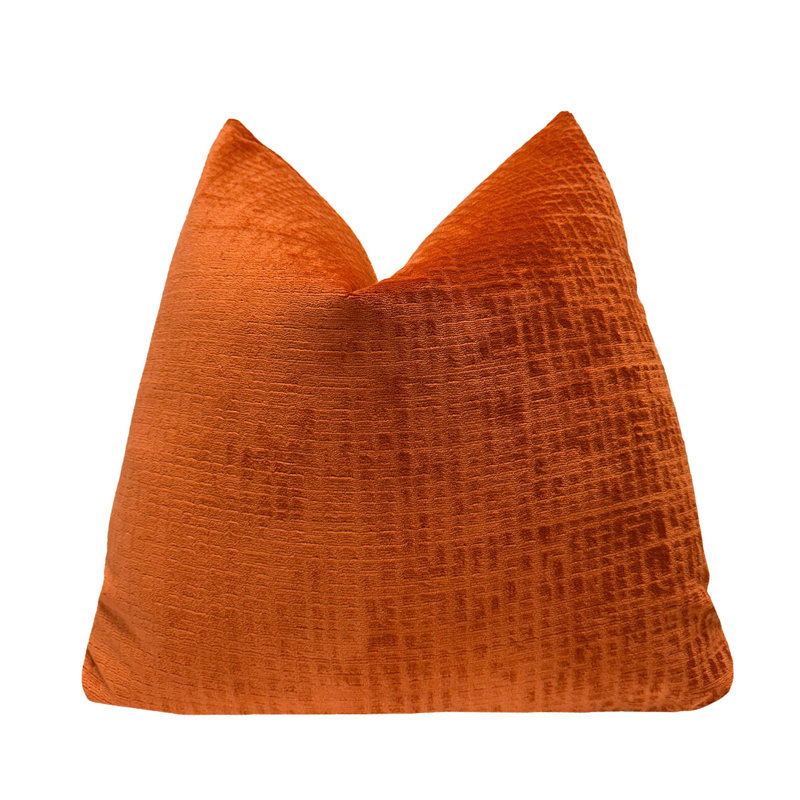 Housse de coussin en velours texturé, Orange, 22 x 22 po