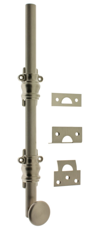 Solid Brass 8" Ornamental Bolt, Satin Nickel