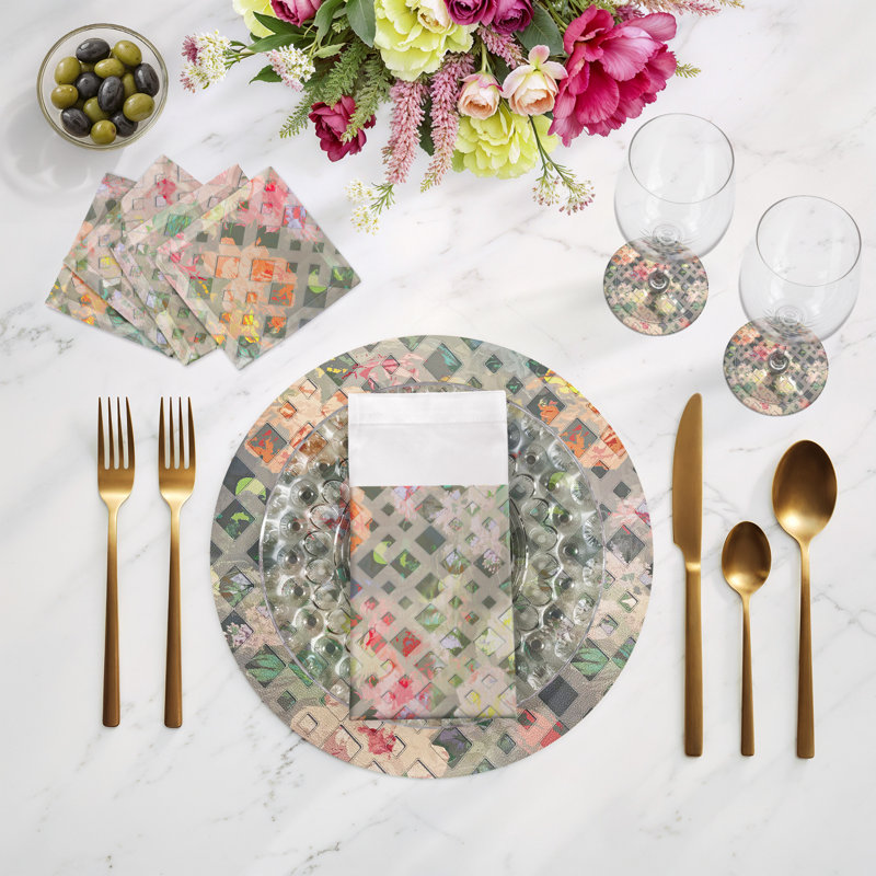 Defosse Trellis Perlblau Pebble 16" Vinyl Placemat, Azalea