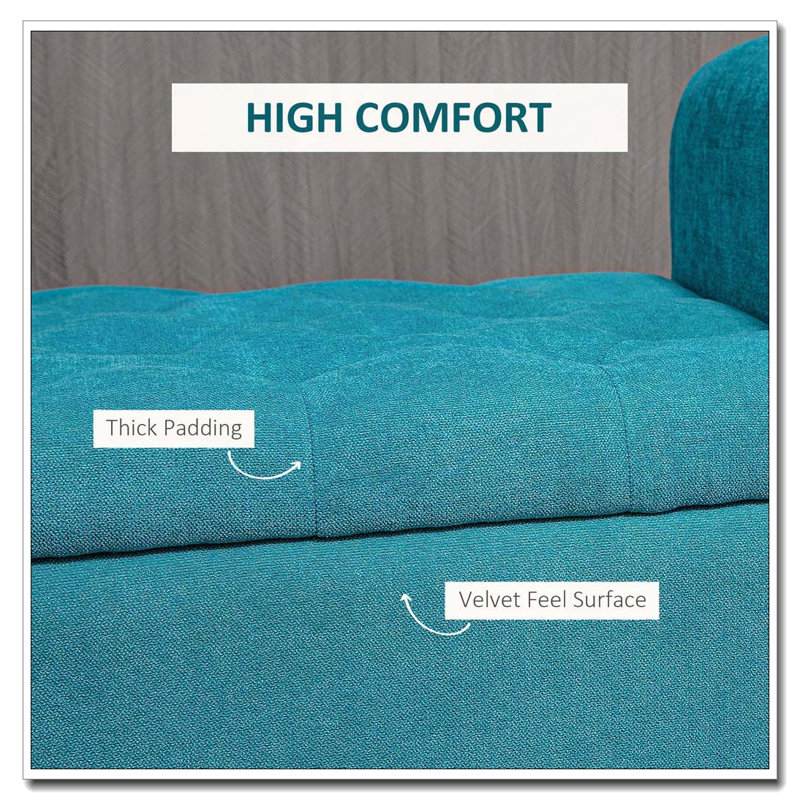 Button Tufted Upholstered Storage Ottoman Bench with Rolled Arms, Teal
