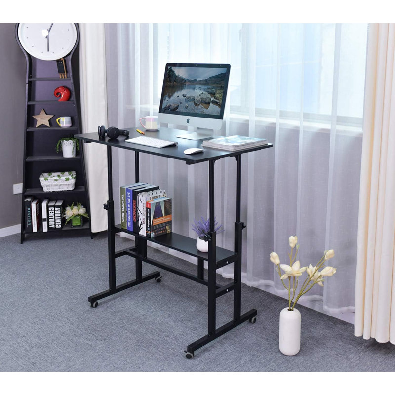 Adjustable Computer Desk Rolling Laptop Cart On Wheels Home Office Computer Workstation, Portable Laptop Stand Tall Table For Standing Or Sitting, 39.4" X 23.6"