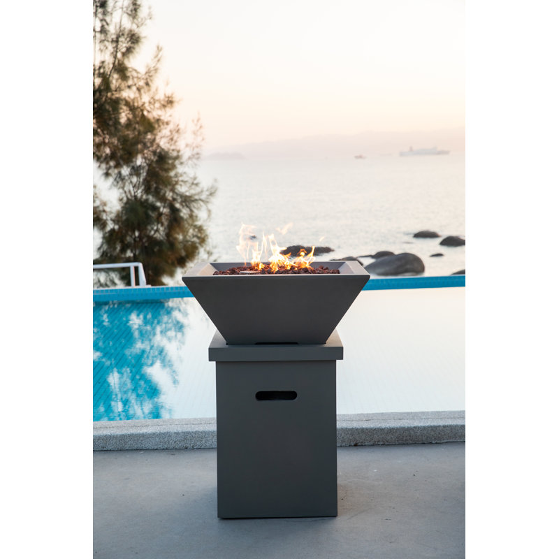 Rockland 27" Square Fire Bowl with Pedestal Base, Natural Gas, Dark Gray