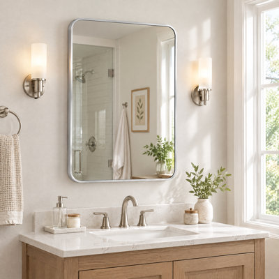 Miroir mural 24 po x 36 po pour salle de bain, alliage d'aluminium moderne, verre HD, incassable