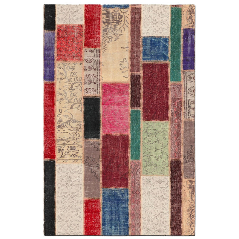 Patchwork Multicolor Woven Base Machine Washable Rug, Rectangle 3'3" x 4'11" Rug Pad Included