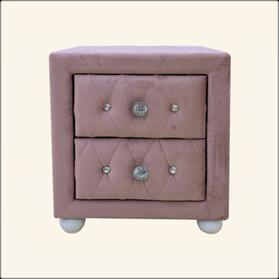 Beautiful Pink Fabric Upholstered Nightstand With Two Storage Drawers Wooden Bedroom Furniture 1Pc