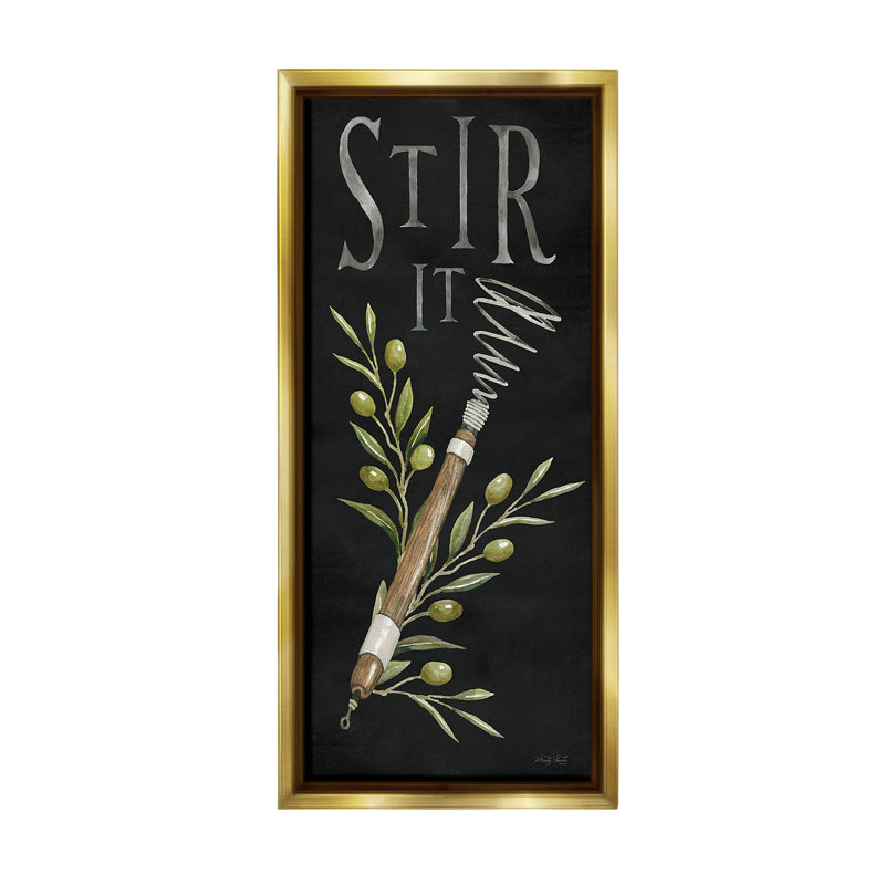 «Stir It Vintage Kitchen» par Cindy Jacobs sur toile, H 25 po x l 11 po, Cadre flottant métallique doré