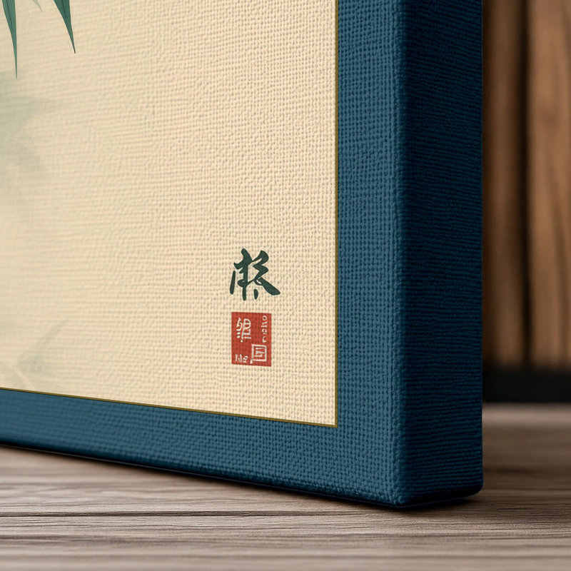 Three Bamboo Stems Japandi - Wrapped Canvas, 24x16 - 61.0 x 40.6 cm, Teal Border