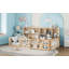 Full Size Kids Wooden Platform Bed Frame with Guardrail Fence, Side Storage Shelves & Book Shelf, Space Saving Floor Bed, Natural-134643829-134643832