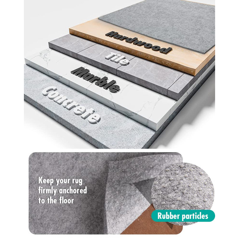 Tapis antidérapant antidérapant de 8 pi x 10 pi, sous-tapis en feutre extra épais de 1/4 po pour les planchers de bois franc, rembourrage de tapis antidérapant très rembourré