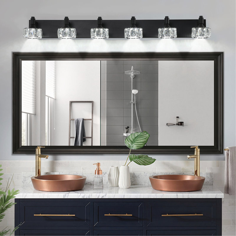 6- Matte Black Led Bathroom Sconce With Crystal Glass. Modern Vanity Fixture For Stylish Living . Rust-, Easy Install Way Method Procedure Glass Shade In Black. Wall Lamp Contemporary Home. , Assembly