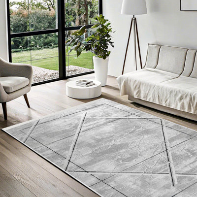 Tapis gris lavable à la machine antidérapant à imprimé numérique gris