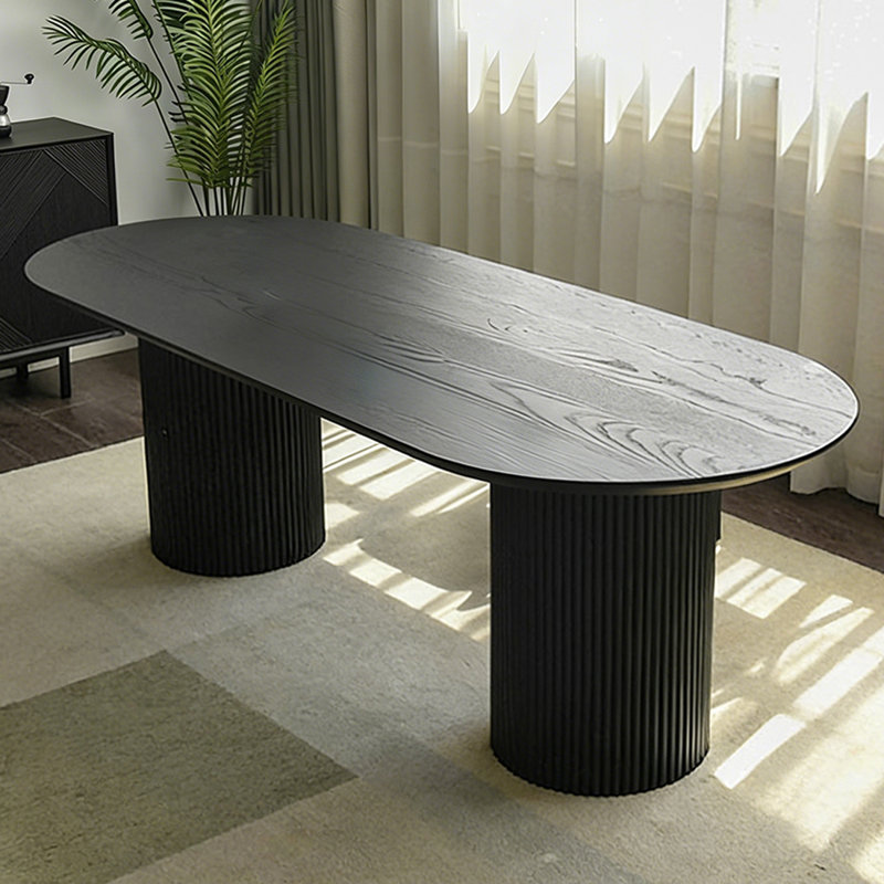 Table de salle à manger ovale noire en bois massif, H 29,53 po x L 70,87 po x l 31,5 po 
