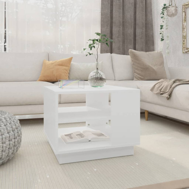 Glass End Table with Storage, White, 21.7"x21.7"x16.9"
