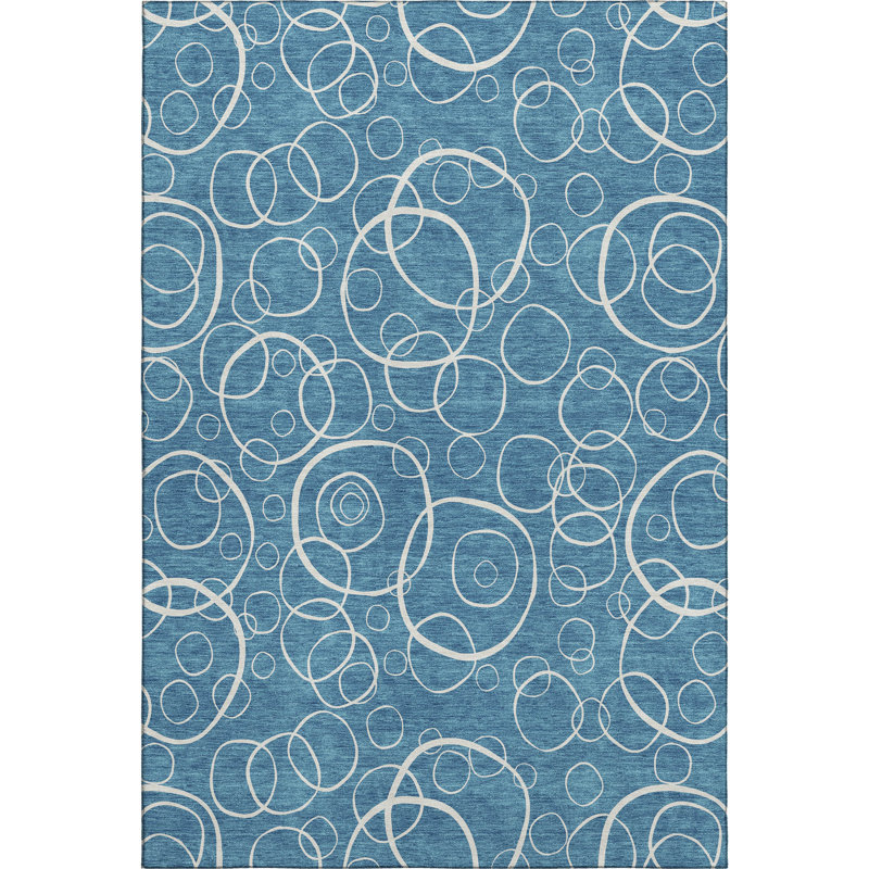 Premium Machine Washable Mayfield AMF2407 Bubbles Rug, Teal, 9' x 12'