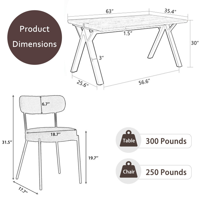 Ensemble de salle à manger rectangulaire à piédestal en bois avec chaise Teddy, 5, Table brune avec chaises blanches / dorées