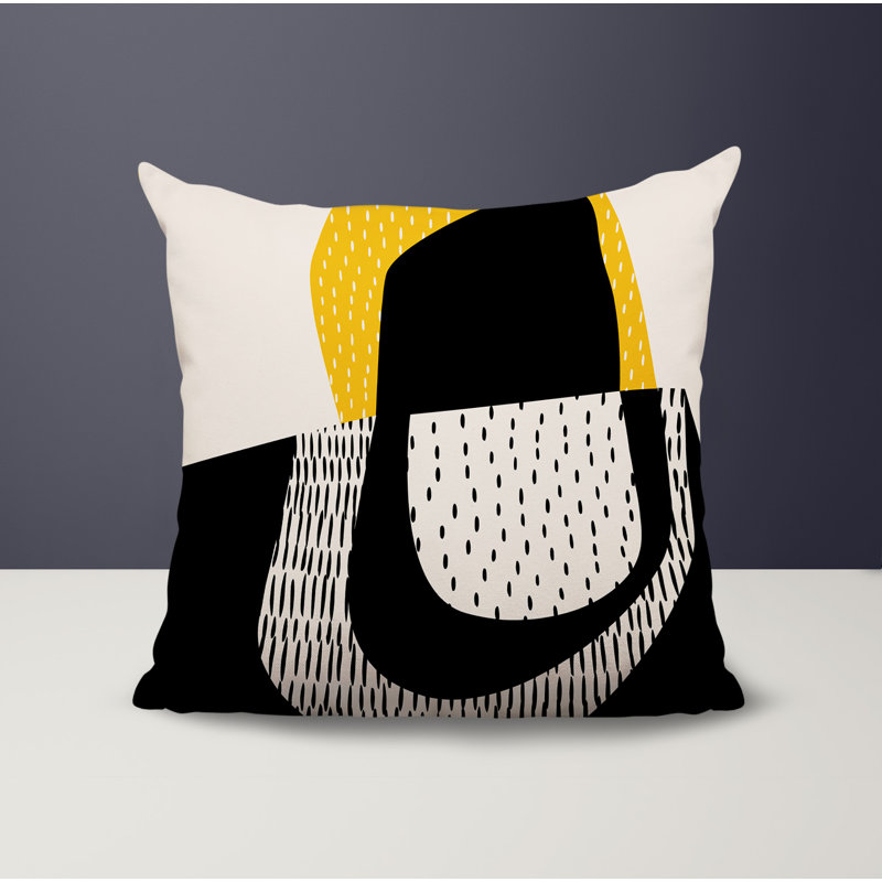 Coussin carré intérieur / extérieur pia, H 17 po x l 17 po, Jaune / noir / blanc cassé