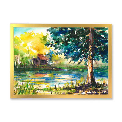 Landscape With Blue Tree By The Waterside - Painting on Canvas