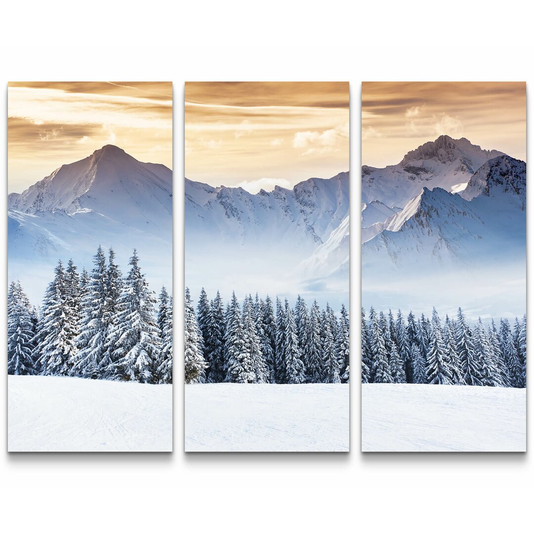 3-tlg. Leinwandbilder-Set Bergige Winterlandschaft