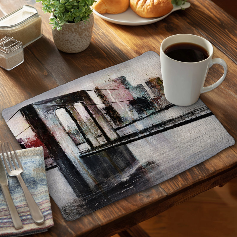 Abstract Bridge Cityscape Gray Braided Polyester Placemat