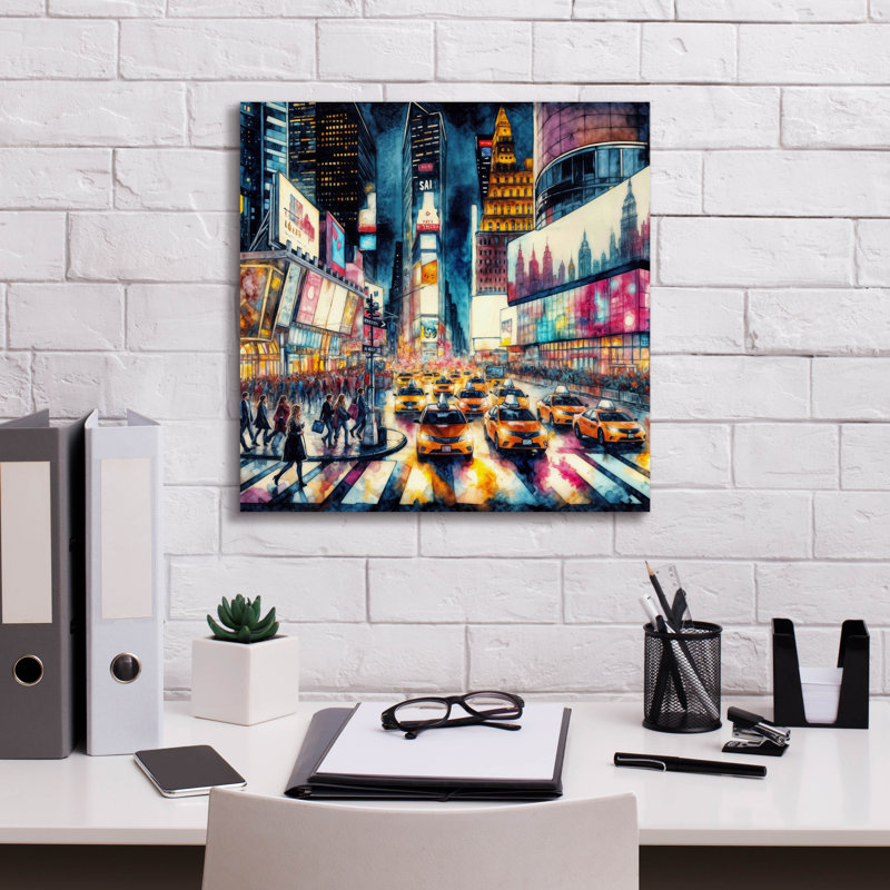  «Times Square Watercolor 2» par Rey Klimt, art mural sur toile, 18 po x 18 po, H 18 po x l 18 po