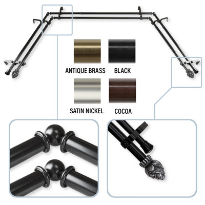 Manervia Steel Adjustable Bay Window Double Curtain Rod