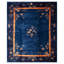 1920s Traditional Blue Open Field Floral Bird Knotted Antique Chinese Peking Rug